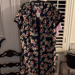Floral Nightgown - Black with Multicolor Flowers